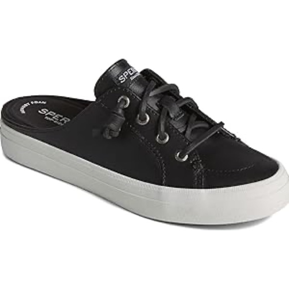 Sperry Crest Vibe Mule Slide Womens 7.5 Black Faux Leather Cushion Flat Coastal